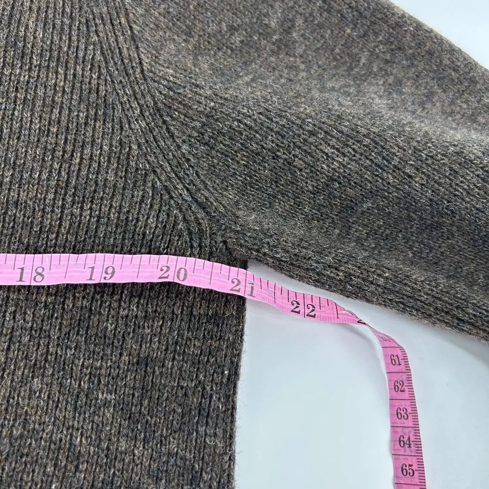 J.Crew 100% Lambswool Full Zip Cardigan Woman's L Brown Chunky Sweater Granny